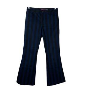 Alice & Olivia Black and Blue Striped Flare Leg Pants Size 6, Boho, Gypsy, retro